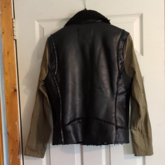 Rachel Roy Womens Moto Jacket Size XL Riveted Snap Down Biker Greaser Two Tone - Picture 3 of 7